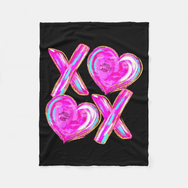 Xoxo Hearts Valentine's Day Women Girls Vday  Fleece Blanket (Front)