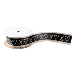 Xoxo Holiday Hearts Pattern Blush Black Satin Ribbon