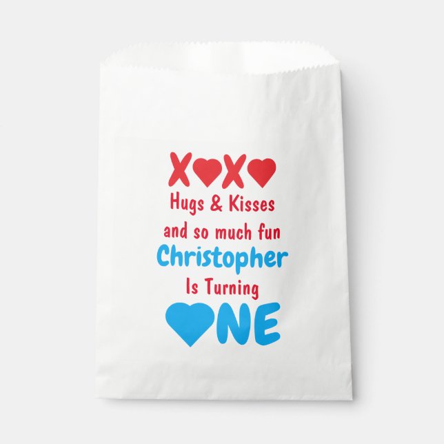 XOXO Hugs and Kisses 1st Birthday Favour Bag (Front)