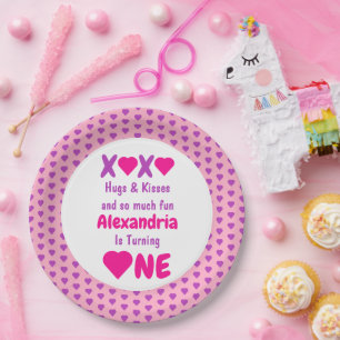 XOXO Hugs and Kisses 1st Birthday Paper Plate