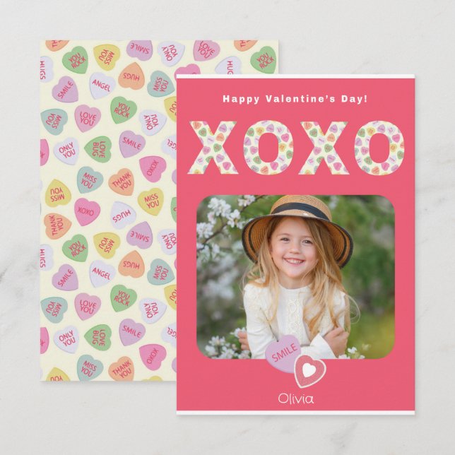 XOXO Hugs and Kisses Photo Classroom Card (Front/Back)