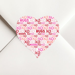 XOXO Hugs and Kisses Pink and Red Galentine Party Heart Sticker