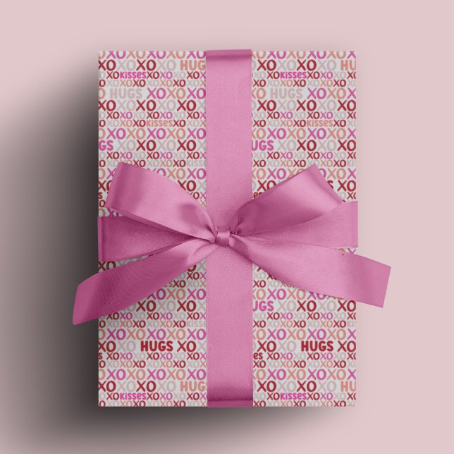 XOXO Hugs and Kisses Pink Red Galentine Present Wrapping Paper (XOXO Hugs and Kisses Pink Red Galentine Present Wrapping Paper)