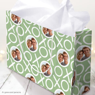 XOXO Hugs & Kisses 2 Custom Photo Green Modern Large Gift Bag