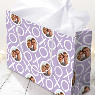 XOXO Hugs & Kisses 2 Custom Photo Purple Modern Large Gift Bag