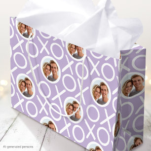XOXO Hugs & Kisses 2 Custom Photo Purple Modern Large Gift Bag