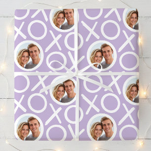 XOXO Hugs & Kisses 2 Custom Photo Purple Modern Wrapping Paper