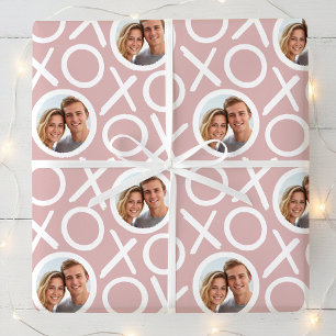 XOXO Hugs & Kisses 2 Photo Dusty Pink Brush Script Wrapping Paper