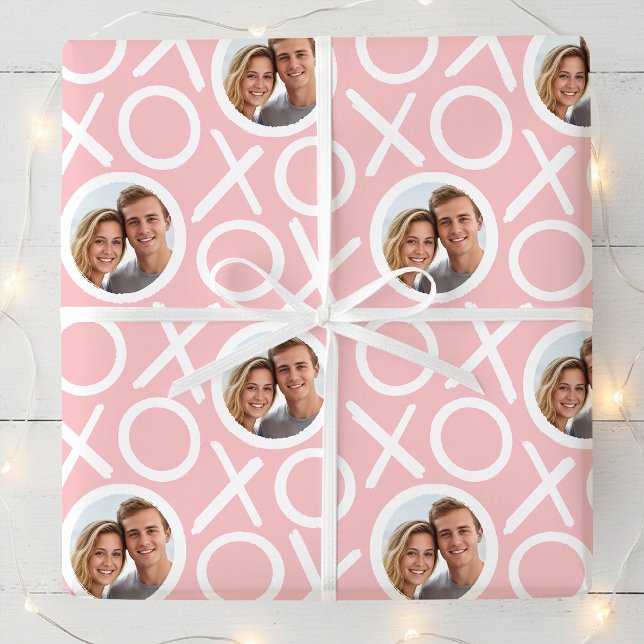 XOXO Hugs & Kisses 2 Photo Pink Brush Script Wrapping Paper (Creator Uploaded)