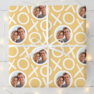 XOXO Hugs & Kisses 2 Photo Yellow Brush Script Wrapping Paper