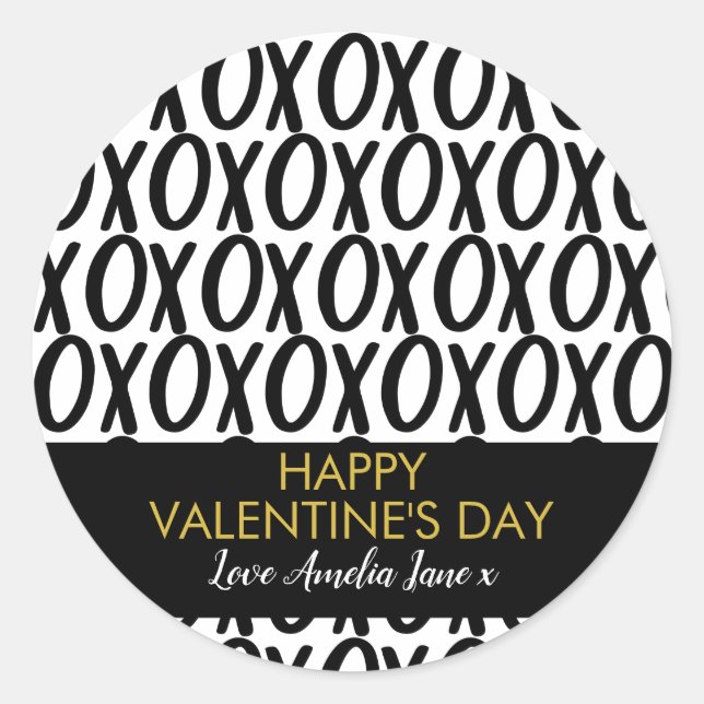 XOXO Hugs Kisses Black White Minimalist Valentines Classic Round Sticker (Front)