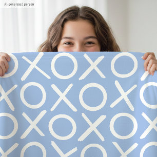 XOXO Hugs & Kisses Blue Stylish Modern Pattern Fleece Blanket