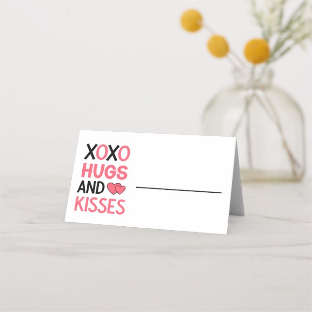 XOXO Hugs Kisses Bridal Shower Pink Black Wedding  Place Card (Front)
