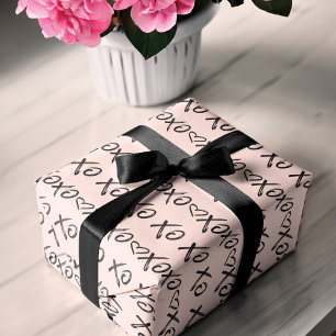 XOXO Hugs & Kisses Brush Script Black & Pink Wrapping Paper Sheet