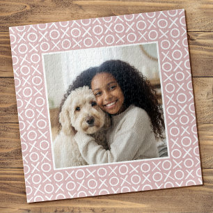 XOXO Hugs & Kisses Custom Photo Dusty Pink Modern Jigsaw Puzzle