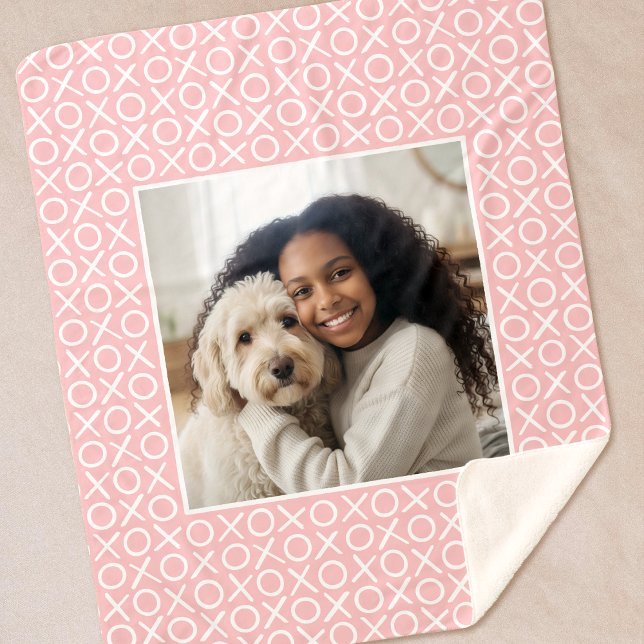 XOXO Hugs & Kisses Custom Photo Modern Pastel Pink Sherpa Blanket (Creator Uploaded)