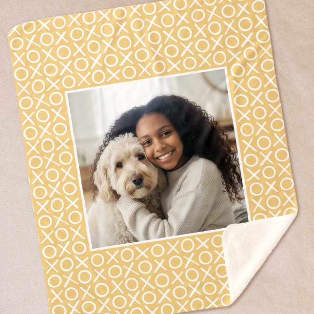 XOXO Hugs & Kisses Custom Photo Modern Yellow Sherpa Blanket (Creator Uploaded)