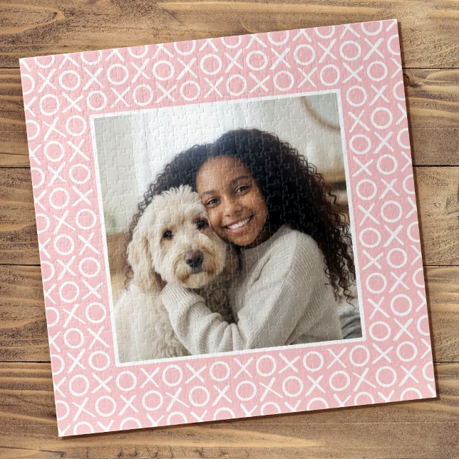 XOXO Hugs & Kisses Custom Photo Pastel Pink Modern Jigsaw Puzzle (Creator Uploaded)