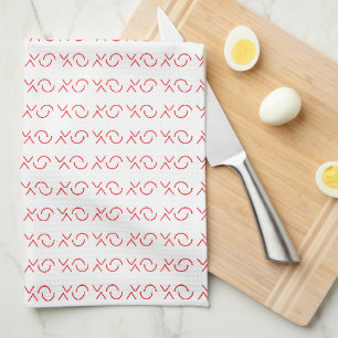XOXO Hugs & Kisses Love You Red White Valentine Tea Towel