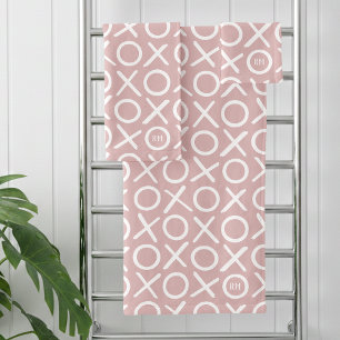 XOXO Hugs & Kisses Monogrammed Dusty Pink Modern Bath Towel Set