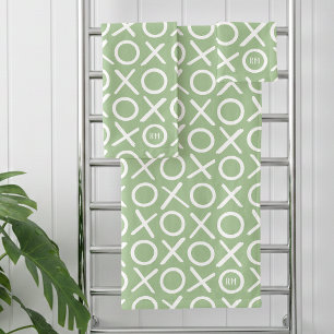 XOXO Hugs & Kisses Monogrammed Name Green Modern Bath Towel Set