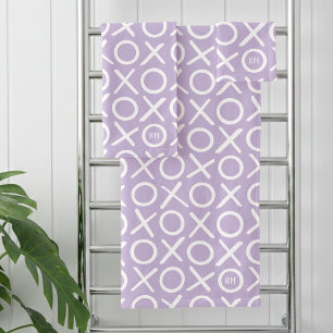 XOXO Hugs & Kisses Monogrammed Name Purple Modern Bath Towel Set