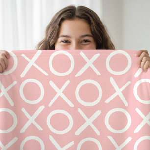 XOXO Hugs & Kisses Pastel Pink Modern Pattern Fleece Blanket