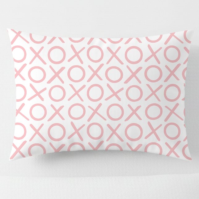 XOXO Hugs & Kisses Pastel Pink White Modern Pillowcase (Creator Uploaded)