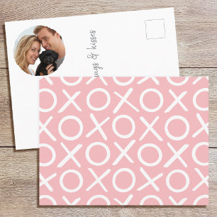 XOXO Hugs & Kisses Photo Pink Brush Script Modern Postcard
