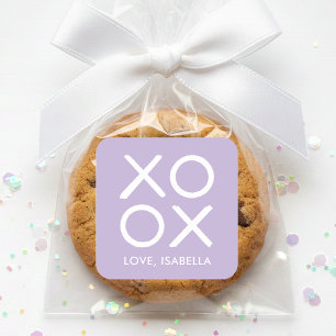 XOXO Hugs & Kisses Purple Cute Valentine's Day Square Sticker