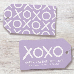 XOXO Hugs & Kisses Purple Happy Valentine's Day Gift Tags