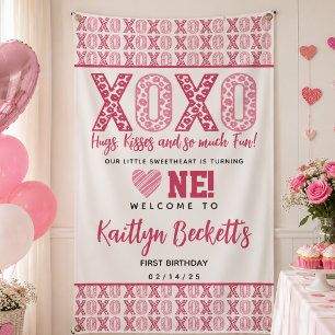 XOXO Hugs & Kisses Valentine's Day 1st Birthday Banner