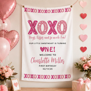 XOXO Hugs & Kisses Valentine's Day 1st Birthday  Banner