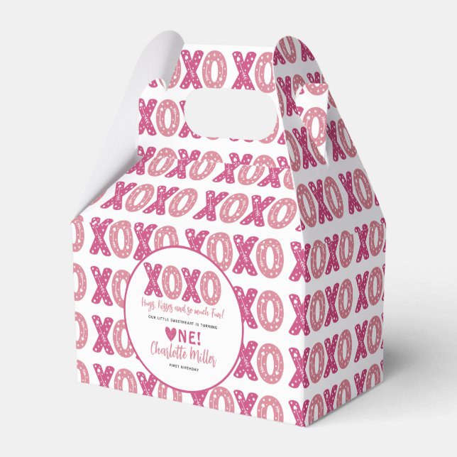 XOXO Hugs & Kisses Valentine's Day 1st Birthday Favour Box (Front Side)