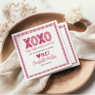 XOXO Hugs & Kisses Valentine's Day 1st Birthday Napkin