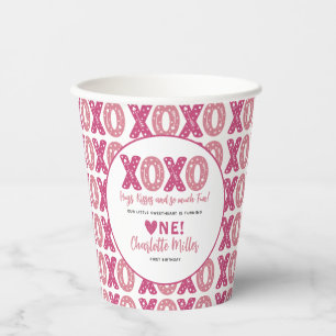XOXO Hugs & Kisses Valentine's Day 1st Birthday Paper Cups