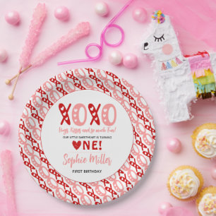 XOXO Hugs & Kisses Valentine's Day 1st Birthday Paper Plate