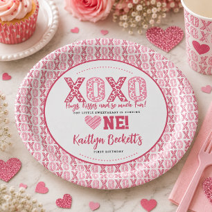 XOXO Hugs & Kisses Valentine's Day 1st Birthday Paper Plate