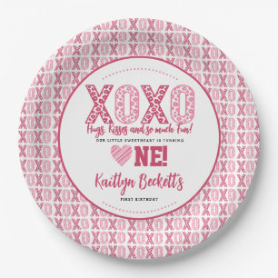 XOXO Hugs & Kisses Valentine's Day 1st Birthday Paper Plate