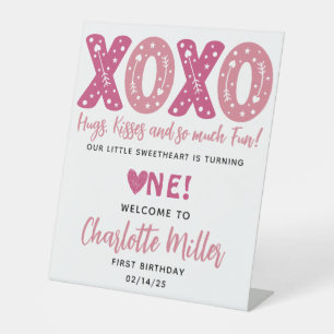 XOXO Hugs & Kisses Valentine's Day 1st Birthday Pedestal Sign