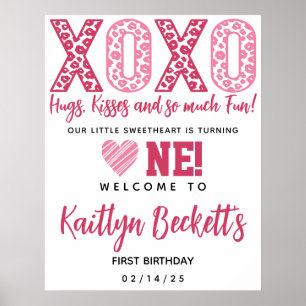 XOXO Hugs & Kisses Valentine's Day 1st Birthday Poster
