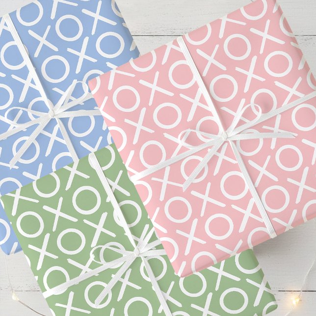 XOXO Hugs & Kisses Valentine's Day Pink Blue Green Wrapping Paper Sheet (Creator Uploaded)