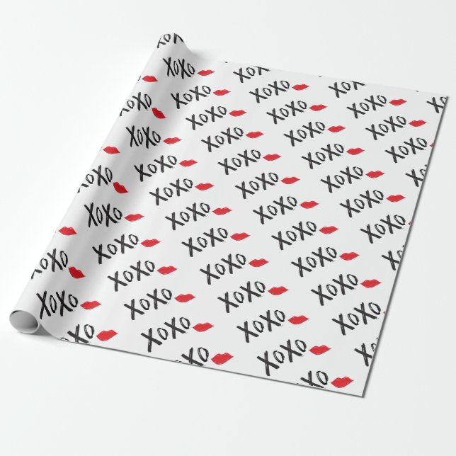XoXo-Hugs-Kisses-with-Red-Lips Wrapping Paper (Unrolled)