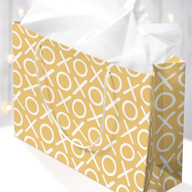 XOXO Hugs & Kisses Yellow Birthday Brush Script Large Gift Bag (Creator Uploaded)