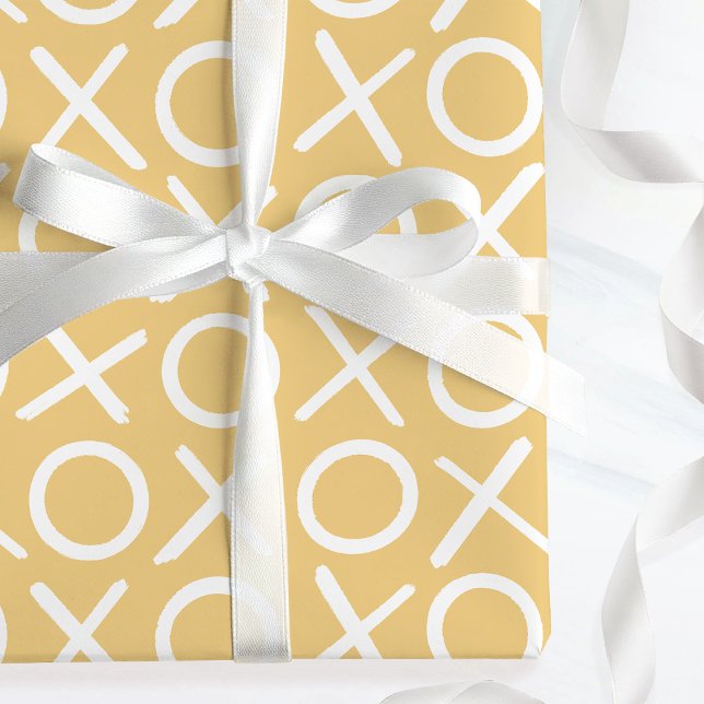 XOXO Hugs & Kisses Yellow Valentine's Brush Script Wrapping Paper (Creator Uploaded)