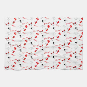 XOXO, I love you and hearts Tea Towel