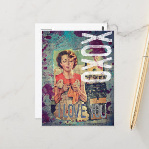 XOXO I Love You Retro Mixed Media Collage Postcard