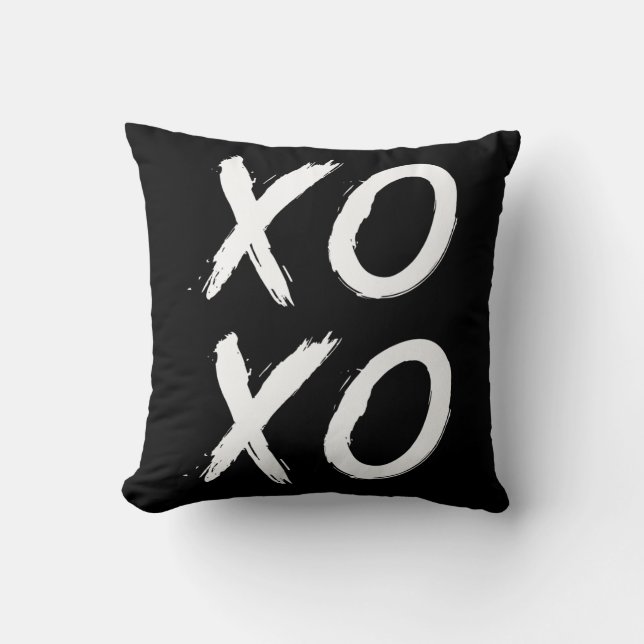 XOXO Kiss and Hug | Black White Brush Script Cushion (Front)