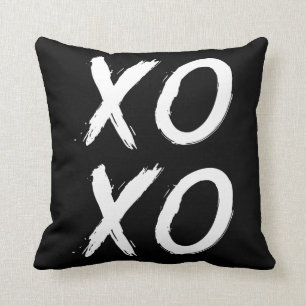 XOXO Kiss and Hug Black White Brush Script Cushion