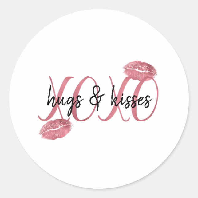 XOXO Kisses Pink Lips Classic Round Sticker (Front)